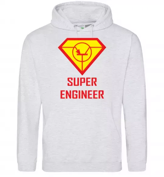 Мужская толстовка (худи) Супер інженер Серый меланж фото