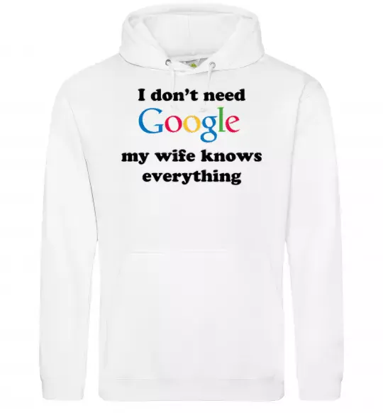 Мужская толстовка (худи) My wife google Белый фото