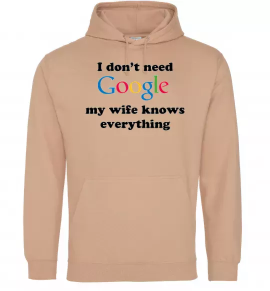 Мужская толстовка (худи) My wife google Песочный фото
