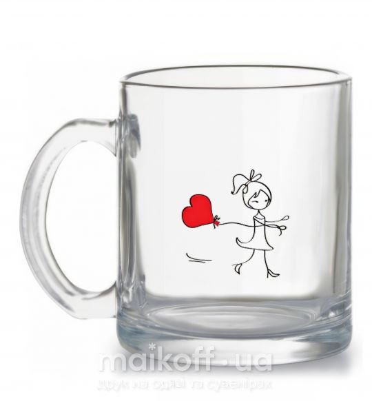 Чашка скляна Девочка с сердцем Прозорий фото