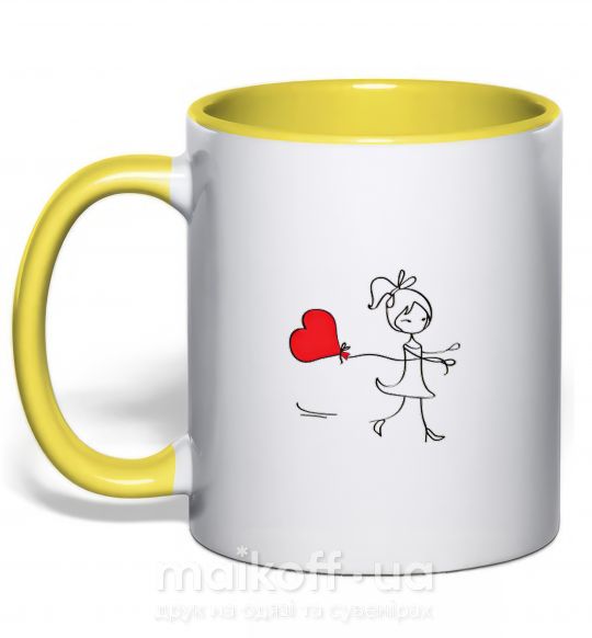 Чашка з кольоровою ручкою Девочка с сердцем Сонячно жовтий фото