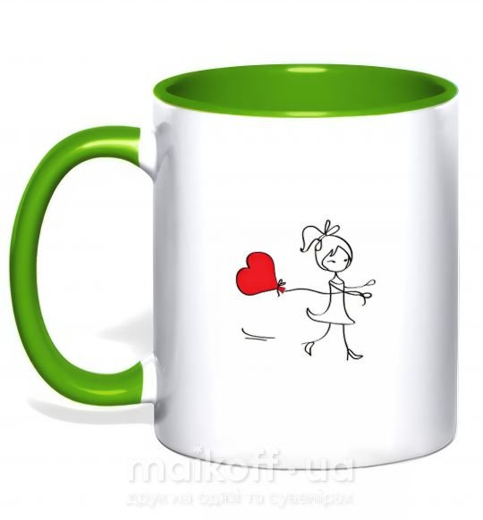 Чашка з кольоровою ручкою Девочка с сердцем Зелений фото