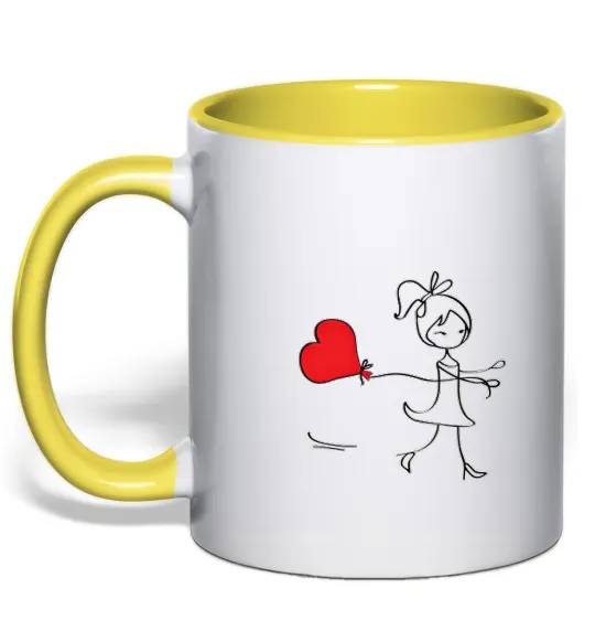 Чашка з кольоровою ручкою Дівчинка з серцем Сонячно жовтий фото