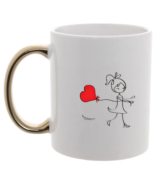Чашка з кольоровою ручкою Дівчинка з серцем Золото фото