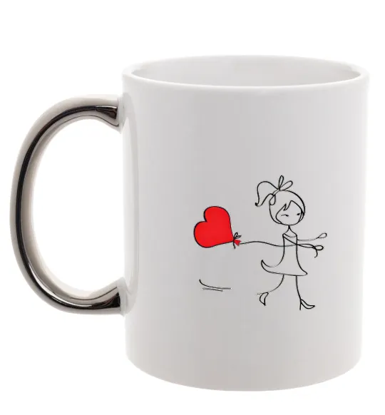 Чашка з кольоровою ручкою Дівчинка з серцем Срібло фото