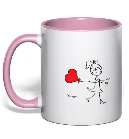 Чашка з кольоровою ручкою Дівчинка з серцем Ніжно рожевий фото