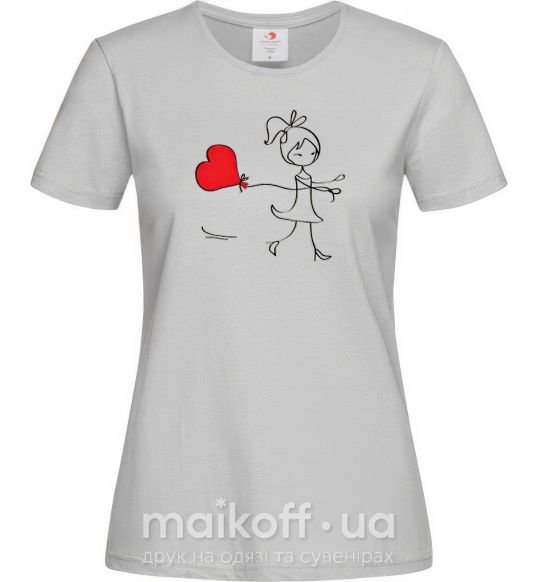 Женская футболка Девочка с сердцем Серый фото