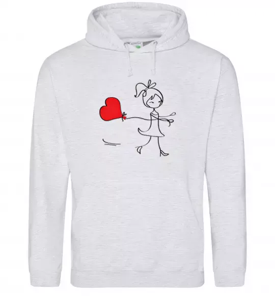 Жіноча толстовка (худі) Дівчинка з серцем Сірий меланж фото