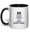 Чашка з кольоровою ручкою Hate everything Чорний фото