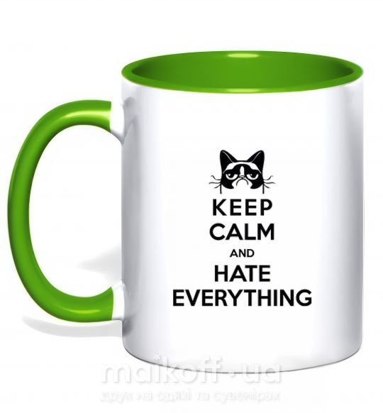 Чашка з кольоровою ручкою Hate everything Зелений фото