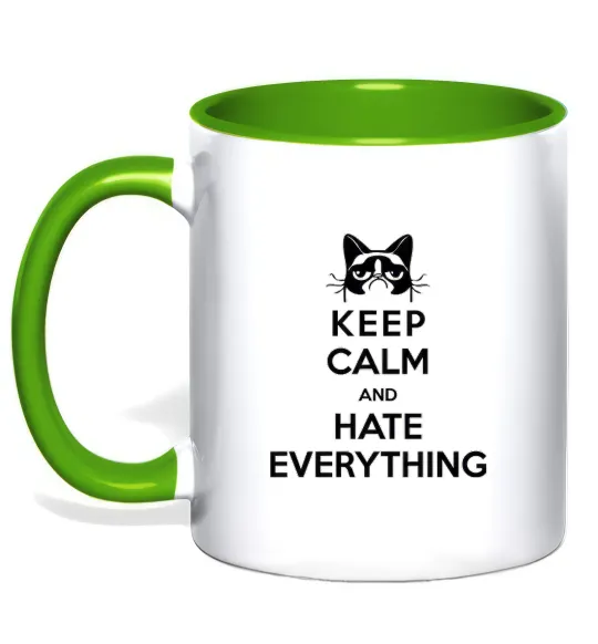 Чашка з кольоровою ручкою Hate everything Зелений фото