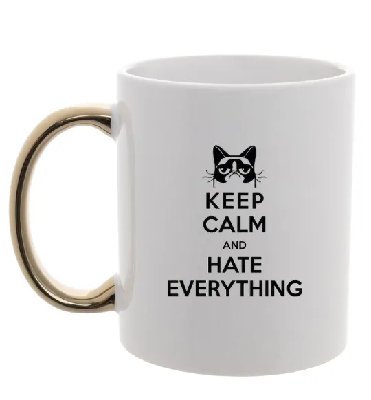 Чашка з кольоровою ручкою Hate everything Золото фото
