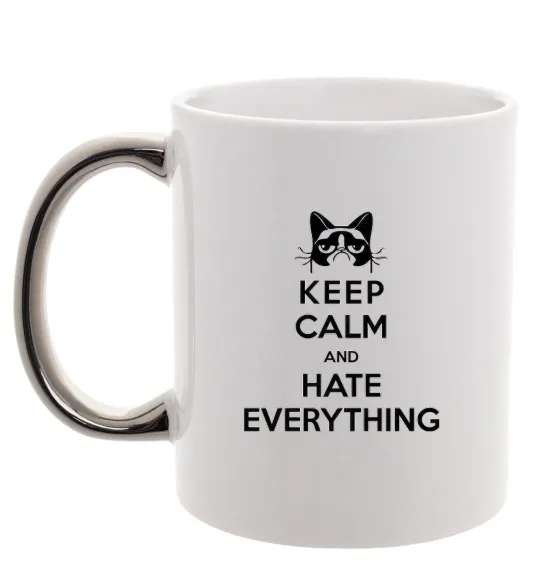 Чашка з кольоровою ручкою Hate everything Срібло фото