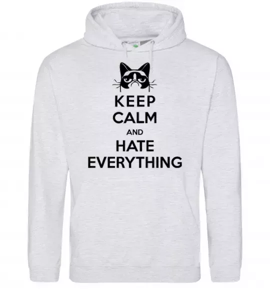 Мужская толстовка (худи) Hate everything Серый меланж фото