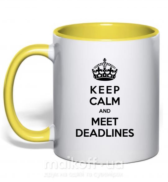 Чашка з кольоровою ручкою Meet deadlines Сонячно жовтий фото