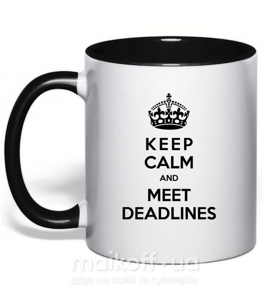 Чашка с цветной ручкой Meet deadlines Черный фото