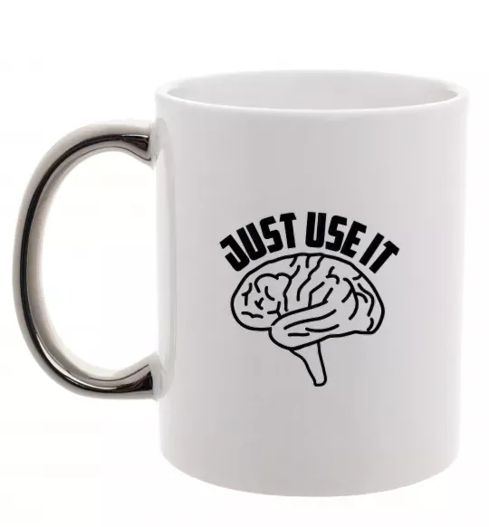 Чашка з кольоровою ручкою Just use it Срібло фото