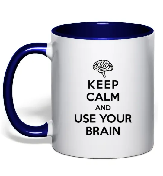 Чашка з кольоровою ручкою Keep Calm use your brain Глибокий темно-синій фото