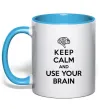 Чашка з кольоровою ручкою Keep Calm use your brain Блакитний фото