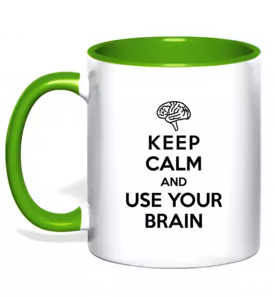 Чашка з кольоровою ручкою Keep Calm use your brain Зелений фото