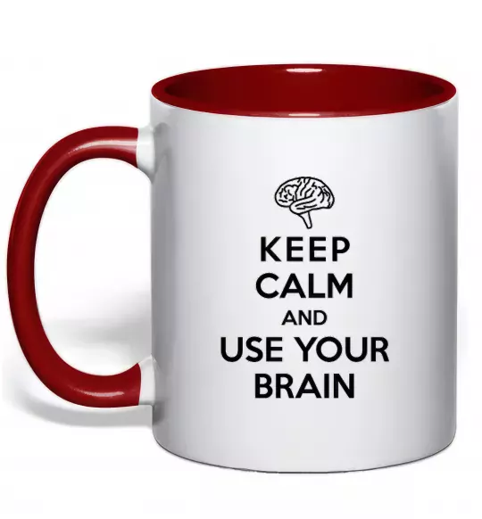 Чашка з кольоровою ручкою Keep Calm use your brain Червоний фото