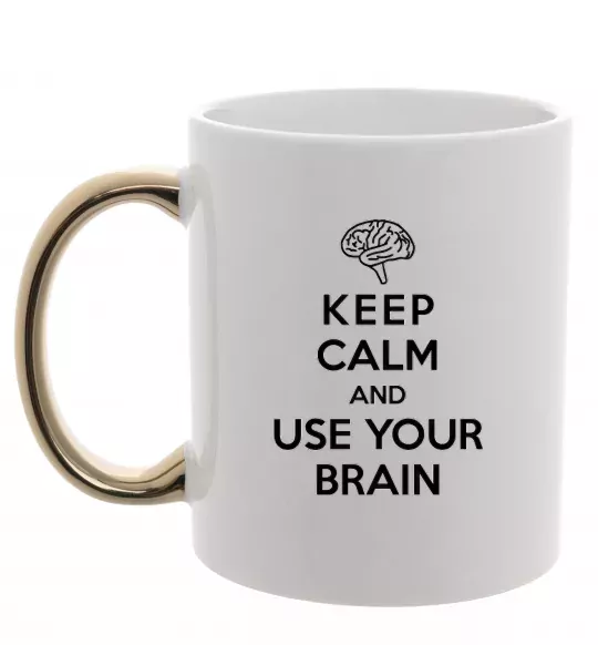 Чашка з кольоровою ручкою Keep Calm use your brain Золото фото