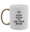 Чашка з кольоровою ручкою Keep Calm use your brain Золото фото