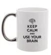 Чашка з кольоровою ручкою Keep Calm use your brain Срібло фото