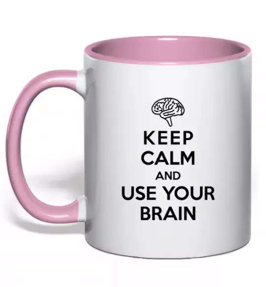Чашка з кольоровою ручкою Keep Calm use your brain Ніжно рожевий фото