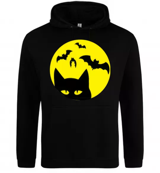 Чоловіча толстовка (худі) Луна_ кот Чорний фото