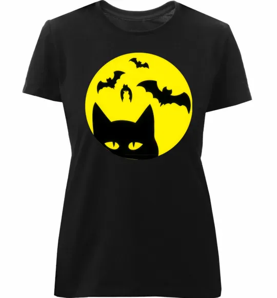 Жіноча преміум футболка Луна_ кот Чорний фото