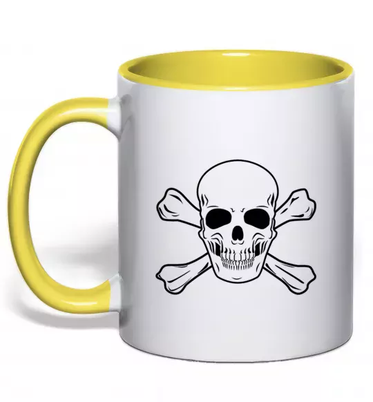 Чашка с цветной ручкой Пиратский череп Солнечно желтый фото