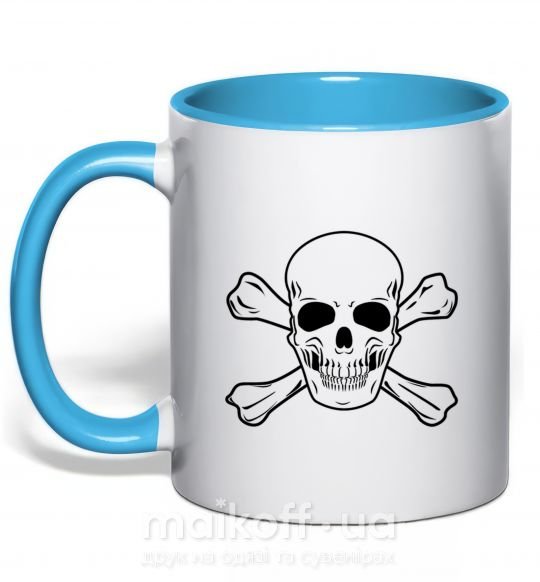 Чашка з кольоровою ручкою Пиратский череп Блакитний фото
