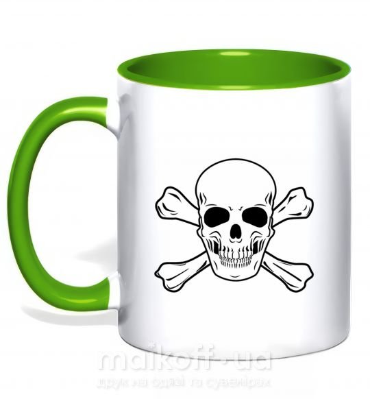Чашка з кольоровою ручкою Пиратский череп Зелений фото