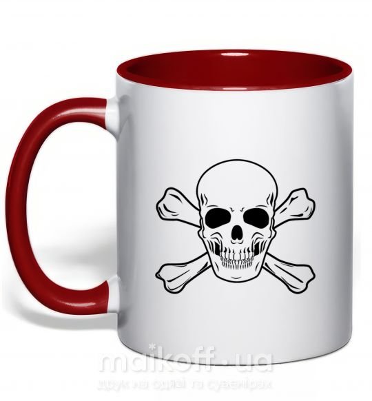 Чашка с цветной ручкой Пиратский череп Красный фото