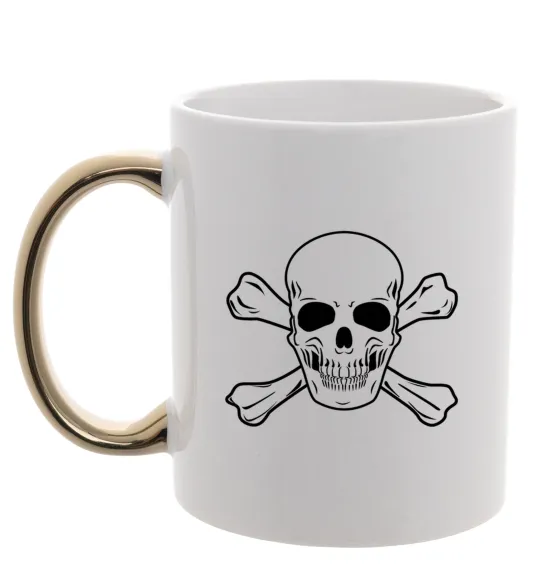 Чашка с цветной ручкой Пиратский череп Золото фото