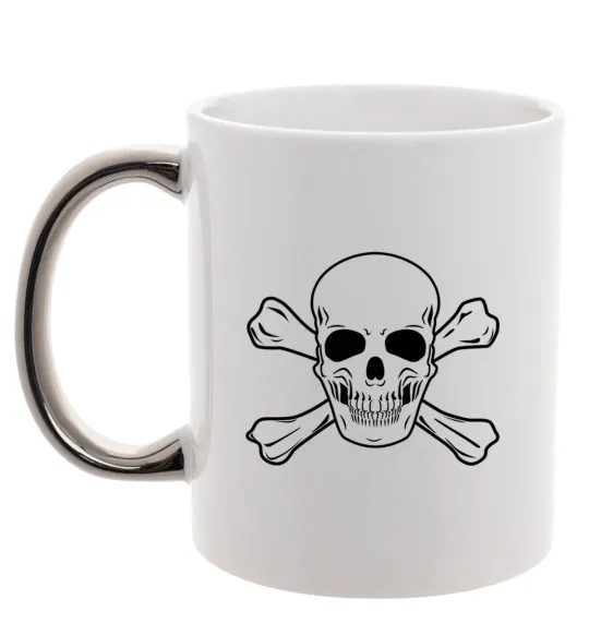 Чашка с цветной ручкой Пиратский череп Серебро фото