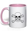 Чашка с цветной ручкой Пиратский череп Нежно розовый фото