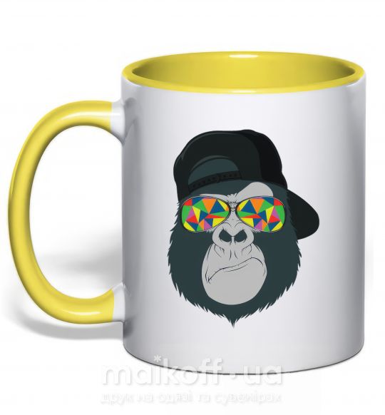 Чашка з кольоровою ручкою Monkey in glass Сонячно жовтий фото