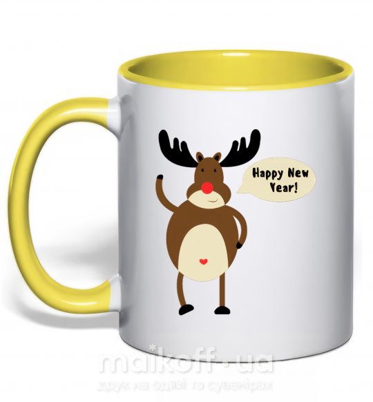 Чашка з кольоровою ручкою Christmas Deer Сонячно жовтий фото
