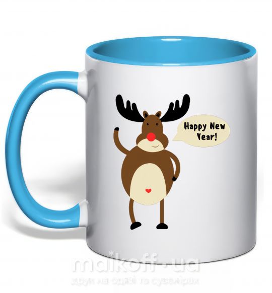 Чашка з кольоровою ручкою Christmas Deer Блакитний фото