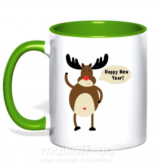 Чашка з кольоровою ручкою Christmas Deer Зелений фото