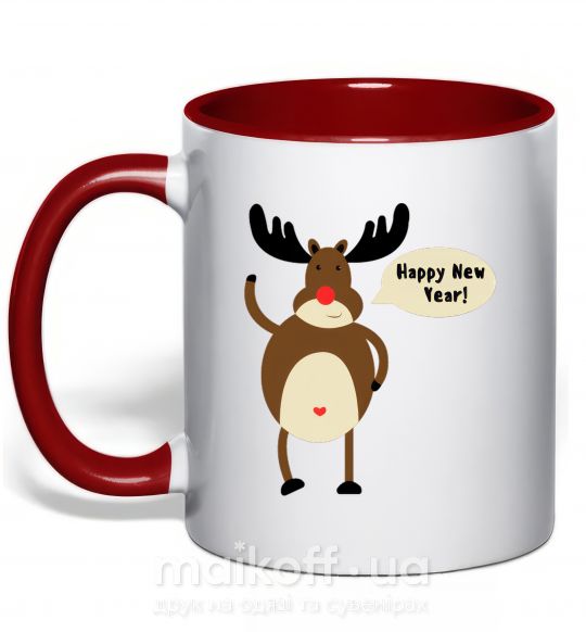 Чашка с цветной ручкой Christmas Deer Красный фото