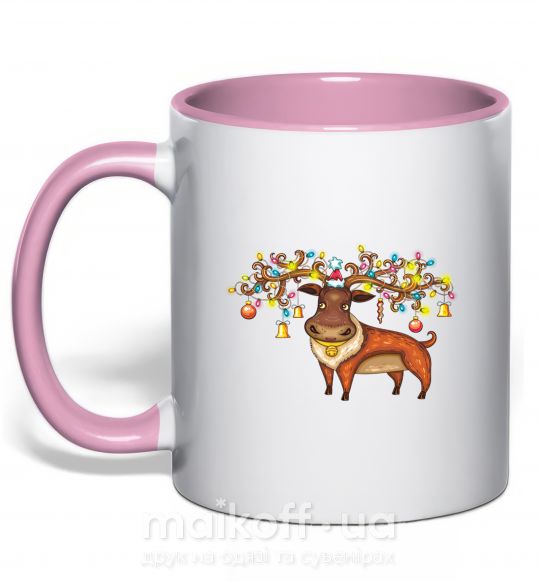 Чашка з кольоровою ручкою Deer lights Ніжно рожевий фото