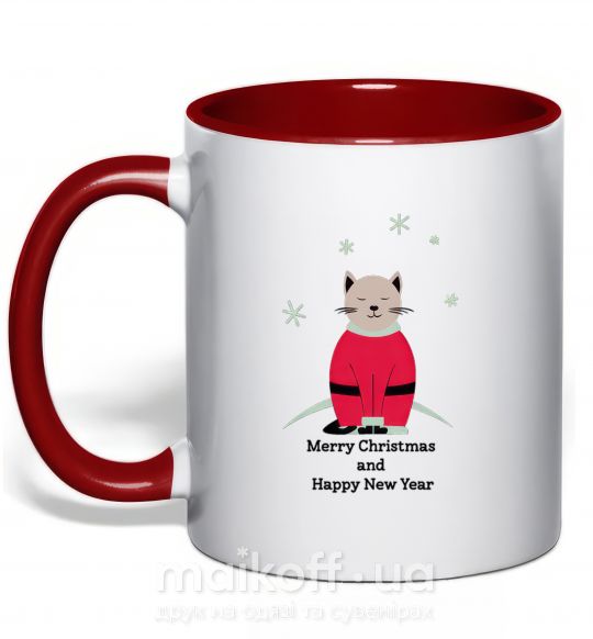 Чашка с цветной ручкой Cat Santa Красный фото