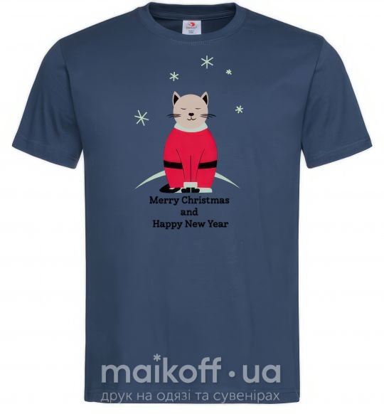 Мужская футболка Cat Santa Темно-синий фото