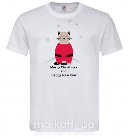 Мужская футболка Cat Santa Белый фото
