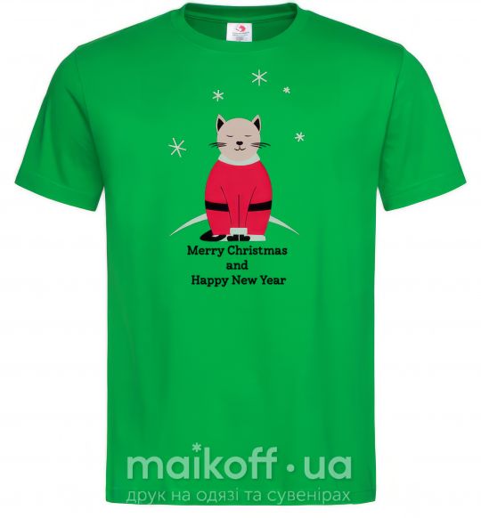 Мужская футболка Cat Santa Зеленый фото