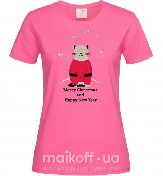 Женская футболка Cat Santa Ярко-розовый фото
