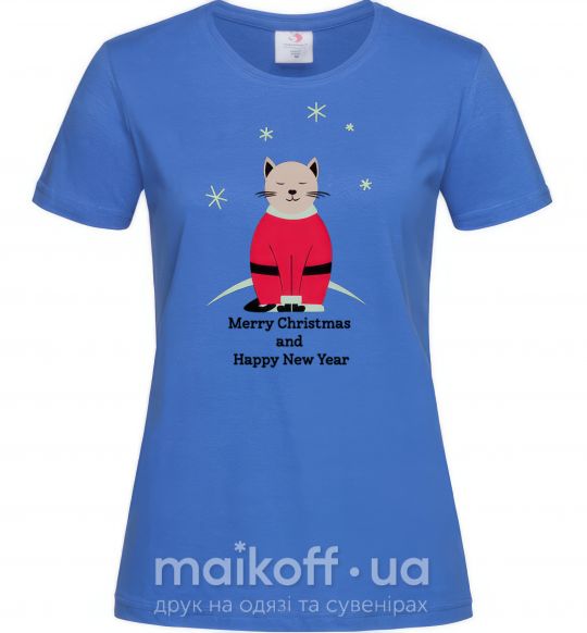 Женская футболка Cat Santa Ярко-синий фото